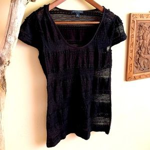 Banana Republic-Black Lace Stretchy Low Neck Top